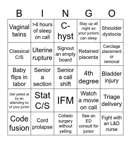 Senior Bingo Card