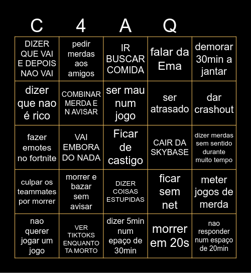 Bingo dos craques Bingo Card