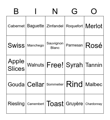 National Wine and Cheese Day Bingo Card