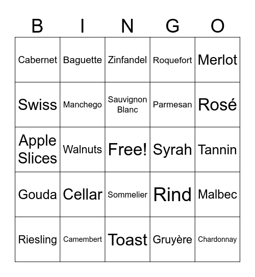 National Wine and Cheese Day Bingo Card