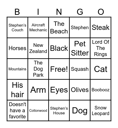 Bingo w/ Hannah & Stephen Bingo Card