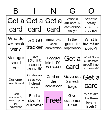 Old Navy Bingo Card