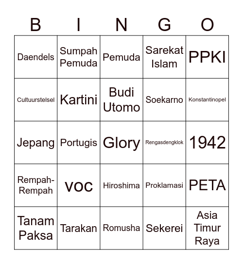 History BINGO! Bingo Card