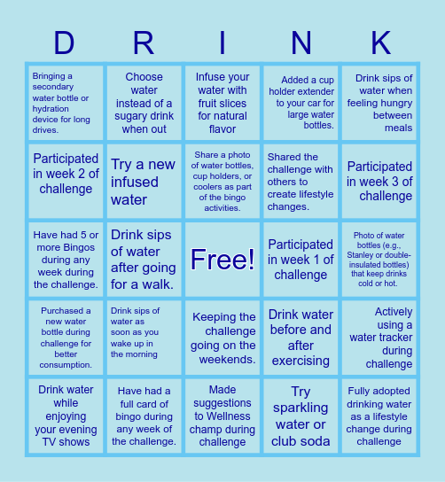 FRM Nation  Hydration Challenge Bingo! Bingo Card