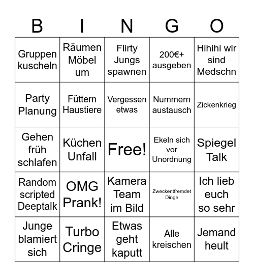 Mädchen WG React Bingo Card