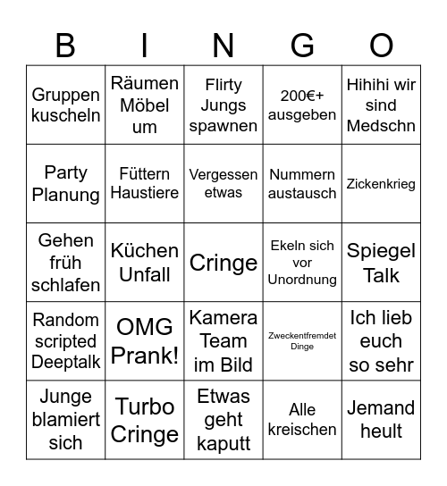 Mädchen WG React Bingo Card