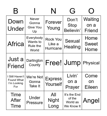 80s Music Bingo Card