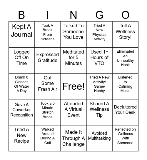 Wellness Extravaganza! Bingo Card