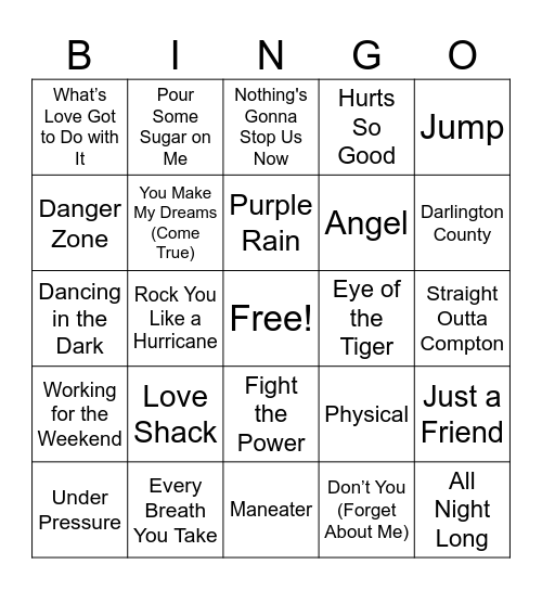 80s Music Bingo Card