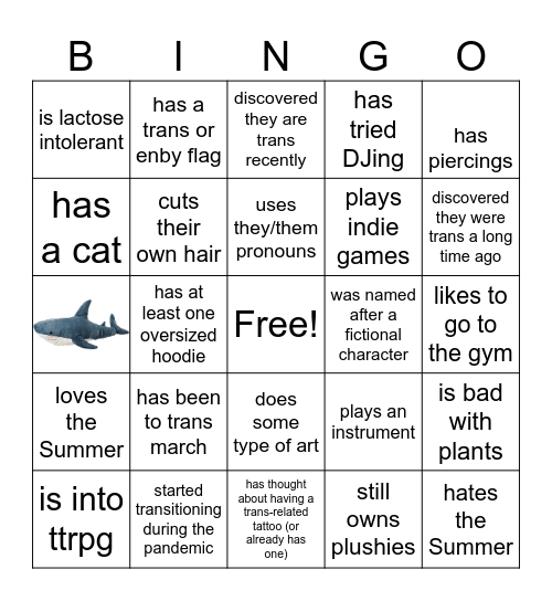 Trans Youth Bingo - Let's Get to Know Each Other Bingo Card