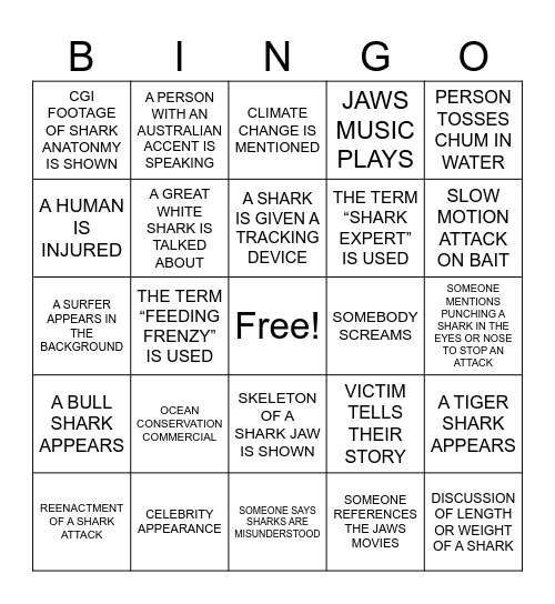SHARK WEEK BINGO Card