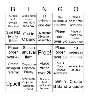 Sales Team Bingo Card