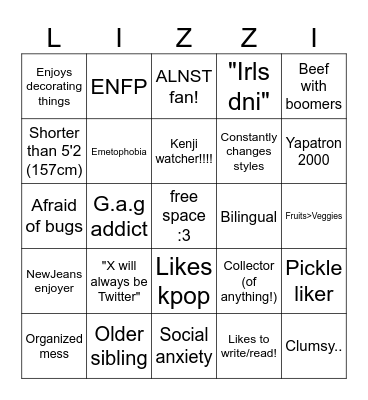 Do you relate to me bingo? Bingo Card