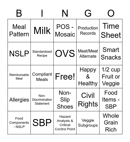 Back to School Bingo Card