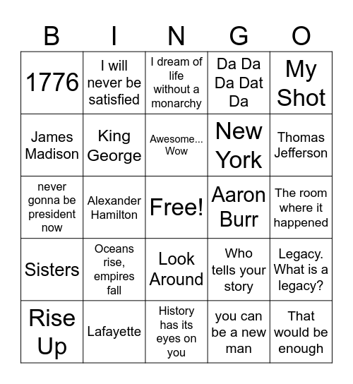 Hamilton Bingo Card