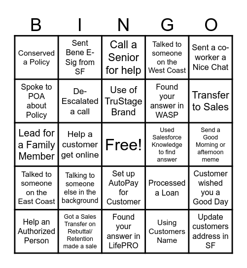 TruStage Bingo Card