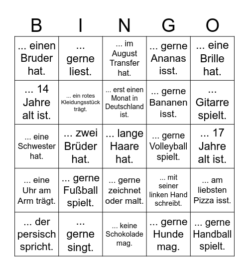 Finde jemanden, der... Bingo Card