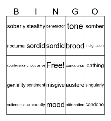 DJMH Vocabulary Bingo Card