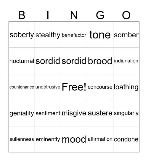 DJMH Vocabulary Bingo Card