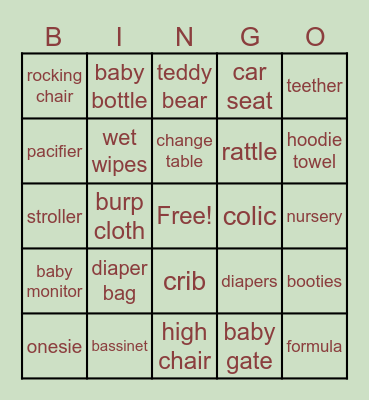 B A B Y     S H O W E R Bingo Card
