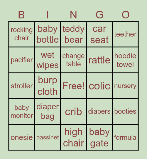 B A B Y     S H O W E R Bingo Card