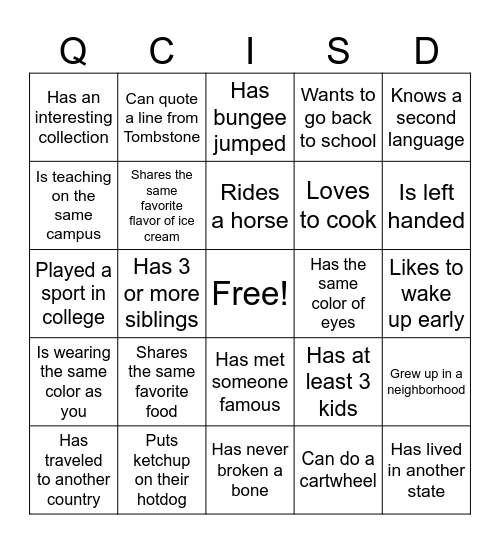 What's Your DNA? Bingo Card