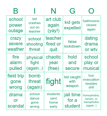 2025-2026 school year bingo Card