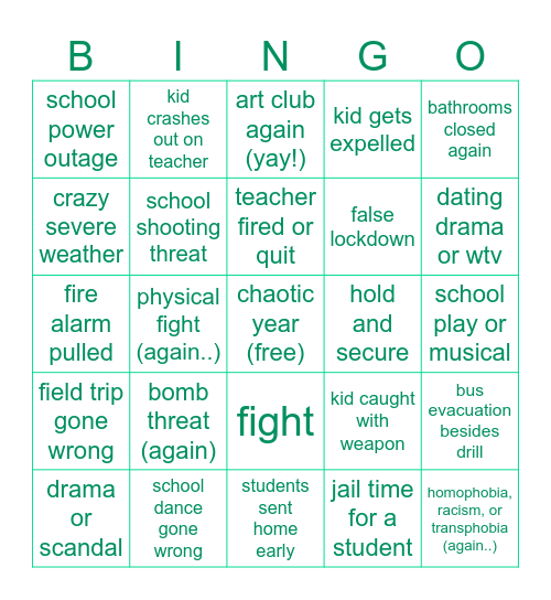 2025-2026 school year bingo Card