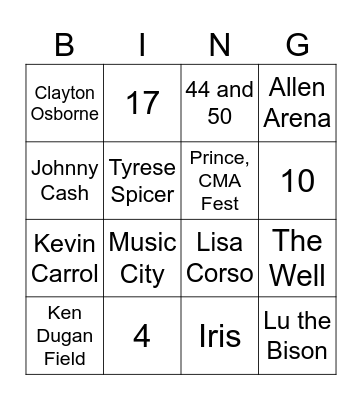 BISON BINGO Card