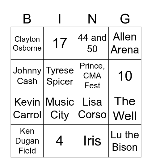 BISON BINGO Card