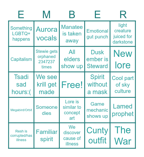 The Two Embers: Part One Bingo Card