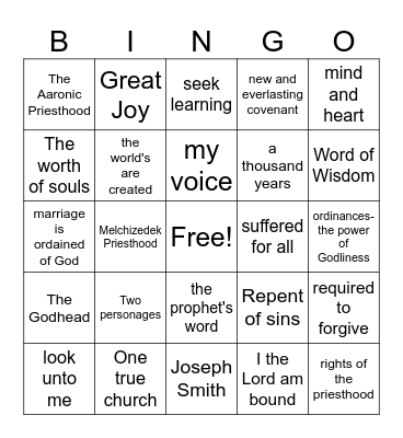 Doctrine & Covenants Bingo Card