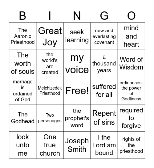 Doctrine & Covenants Bingo Card