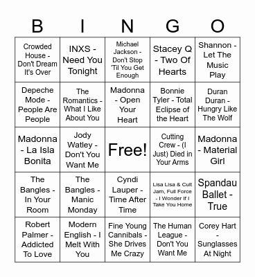 80's Bingo Card