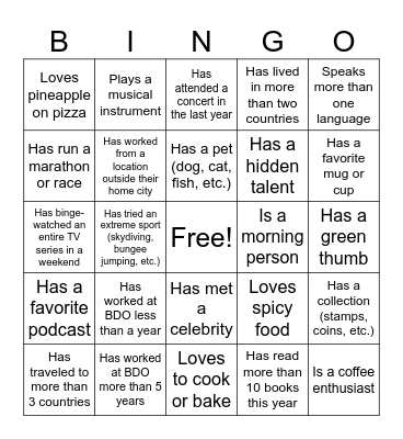 Happy Hour Bingo Card