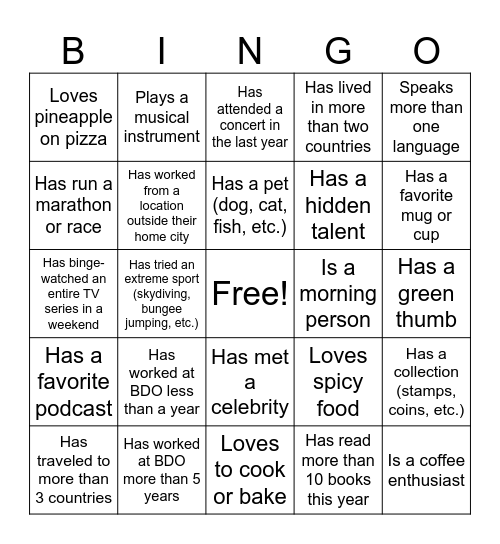 Happy Hour Bingo Card