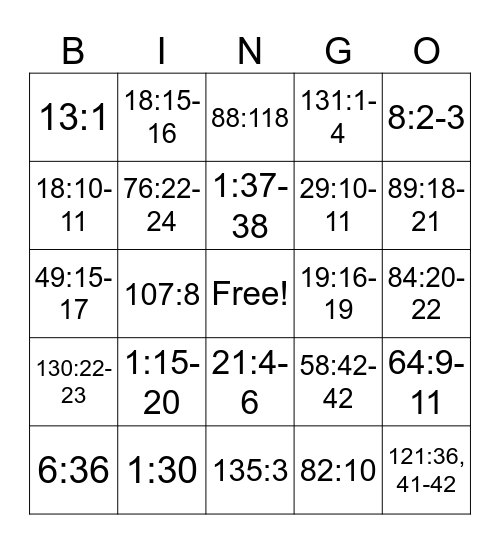 Doctrine & Covenants Bingo Card