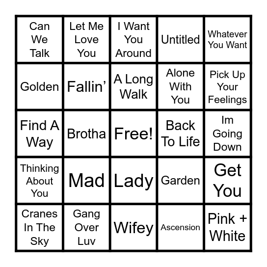 Neo Soul / R&B Bingo Card