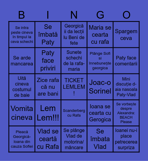 Bingo CABANA Bingo Card