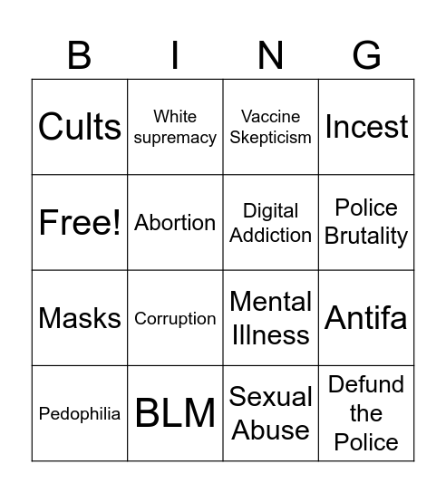 Eddington Bingo Card