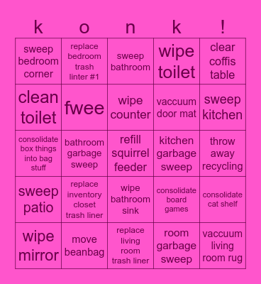 weekend tasks!!! Bingo Card