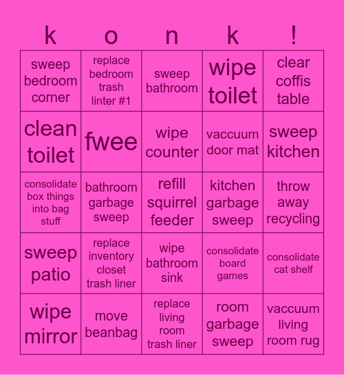 weekend tasks!!! Bingo Card