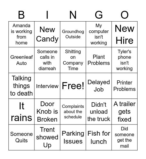 Office Bingo Card