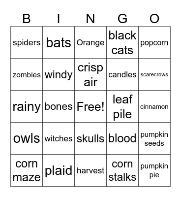 Halloween / Fall Bingo Card