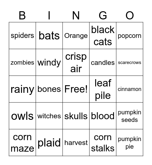 Halloween / Fall Bingo Card