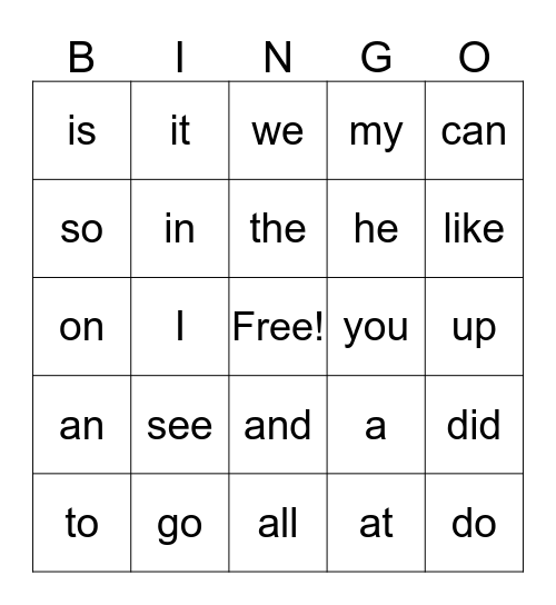 Grant's Sight Words! Bingo Card