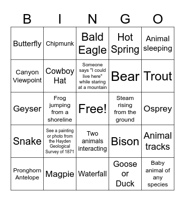 Yellowstone Bingo Board Bingo Card