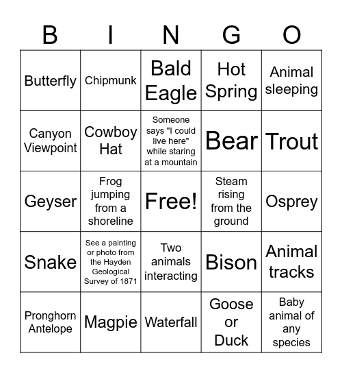 Yellowstone Bingo Board Bingo Card