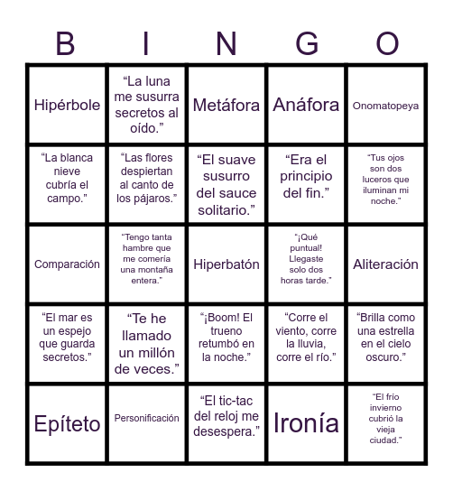 Figuras Literarias Bingo Card