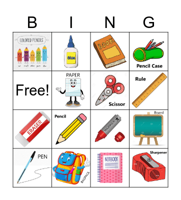 School Supplies Bingo Card